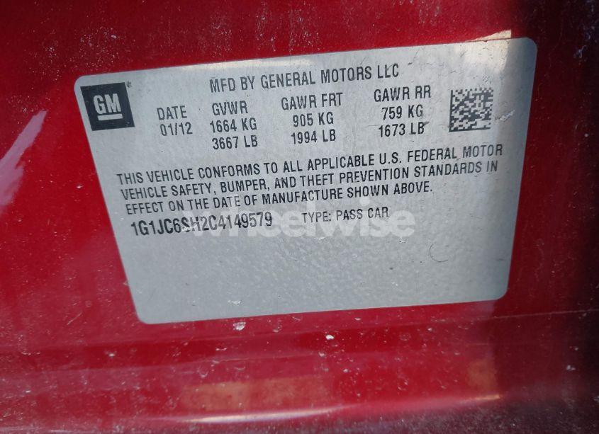 Photo 9 of 2012 Chevrolet Sonic 2LT (VIN 1G1JC6SH2C4149579)