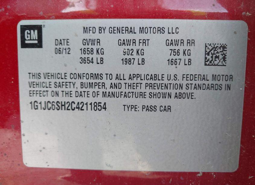 Photo 9 of 2012 Chevrolet Sonic 2LT (VIN 1G1JC6SH2C4211854)