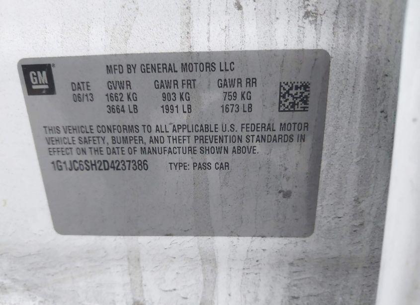 Photo 9 of 2013 Chevrolet Sonic LT AUTO (VIN 1G1JC6SH2D4237386)