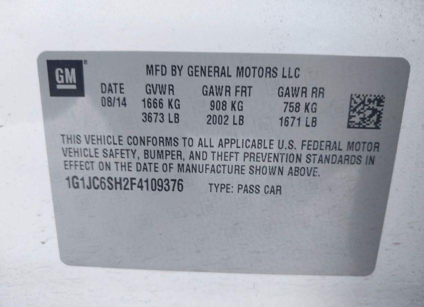 Photo 9 of 2015 Chevrolet Sonic LT AUTO (VIN 1G1JC6SH2F4109376)