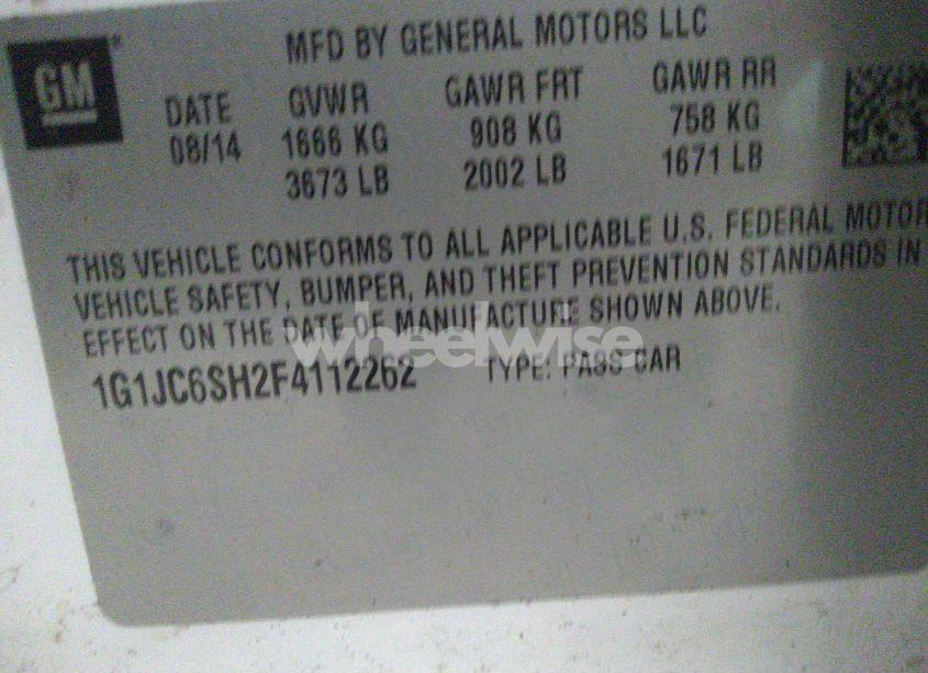 Photo 9 of 2015 Chevrolet Sonic LT AUTO (VIN 1G1JC6SH2F4112262)