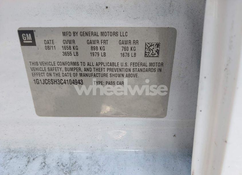 Photo 9 of 2012 Chevrolet Sonic 2LT (VIN 1G1JC6SH3C4104943)