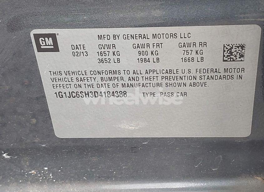 Photo 9 of 2013 Chevrolet Sonic LT AUTO (VIN 1G1JC6SH3D4184388)