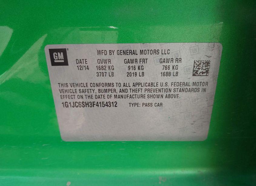 Photo 9 of 2015 Chevrolet Sonic LT AUTO (VIN 1G1JC6SH3F4154312)