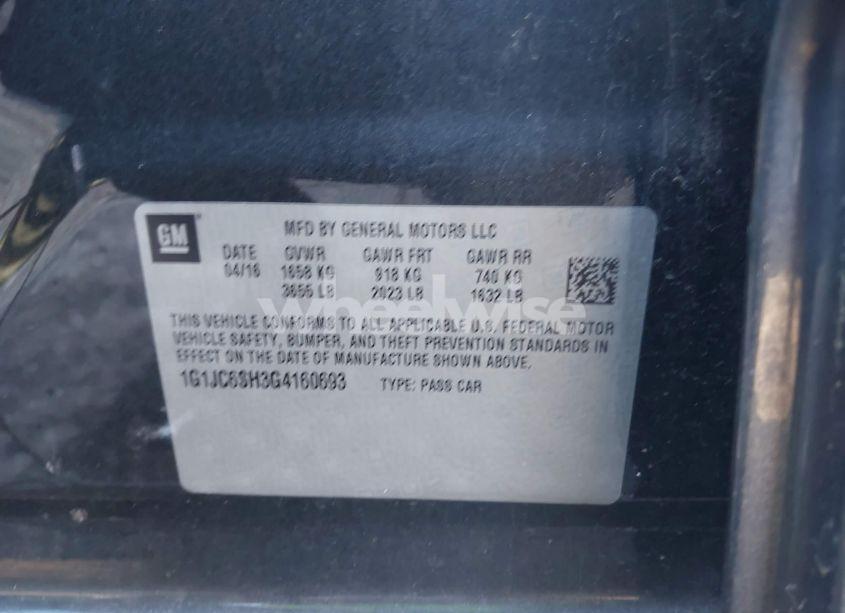 Photo 9 of 2016 Chevrolet Sonic LT AUTO (VIN 1G1JC6SH3G4160693)