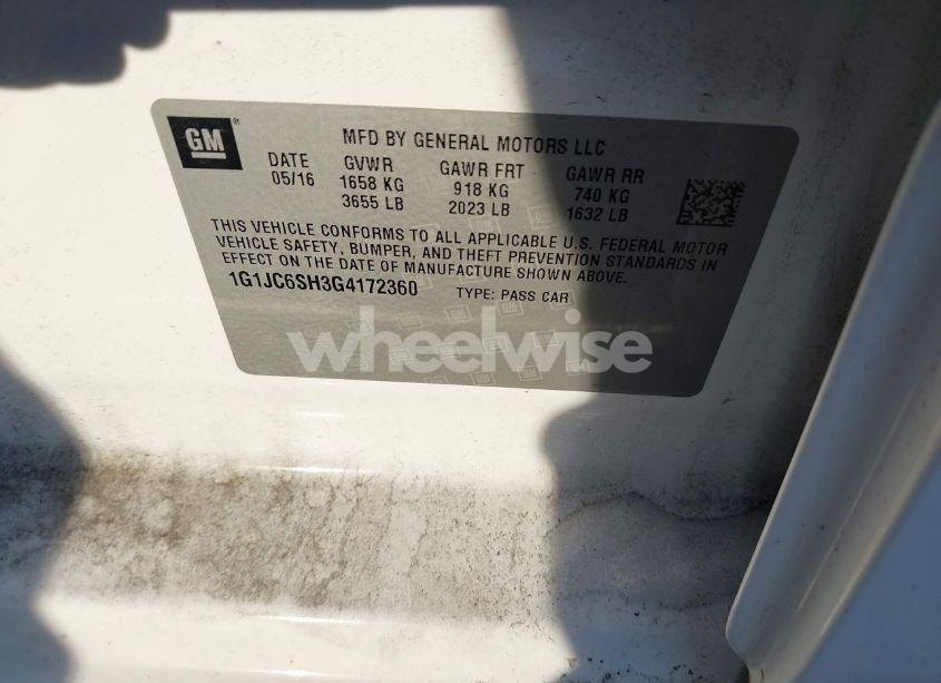 Photo 9 of 2016 Chevrolet Sonic LT AUTO (VIN 1G1JC6SH3G4172360)