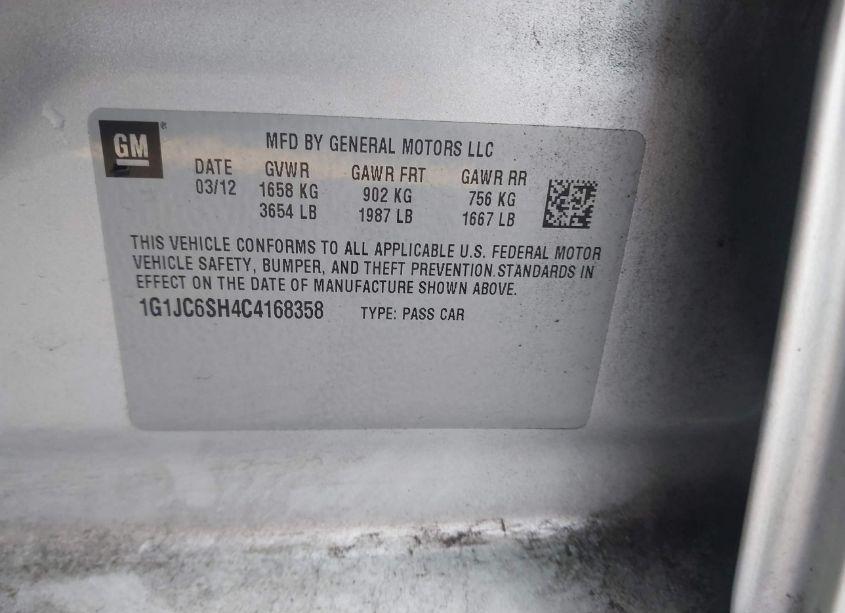 Photo 9 of 2012 Chevrolet Sonic 2LT (VIN 1G1JC6SH4C4168358)