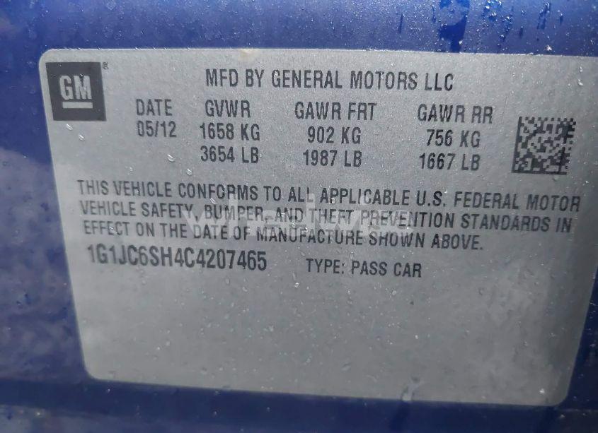 Photo 9 of 2012 Chevrolet Sonic 2LT (VIN 1G1JC6SH4C4207465)