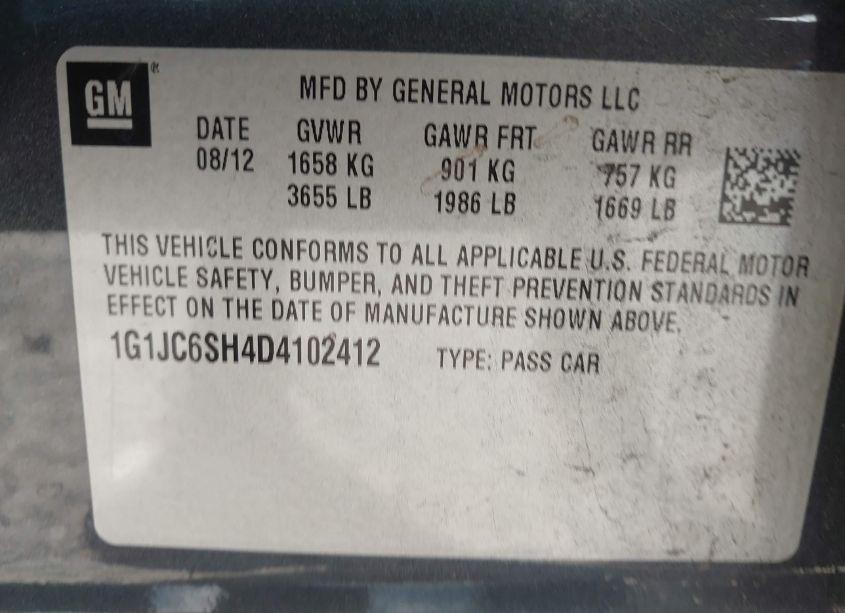 Photo 9 of 2013 Chevrolet Sonic LT AUTO (VIN 1G1JC6SH4D4102412)