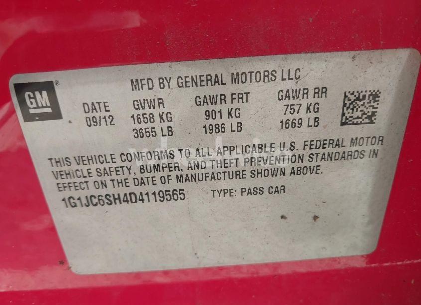 Photo 9 of 2013 Chevrolet Sonic LT AUTO (VIN 1G1JC6SH4D4119565)