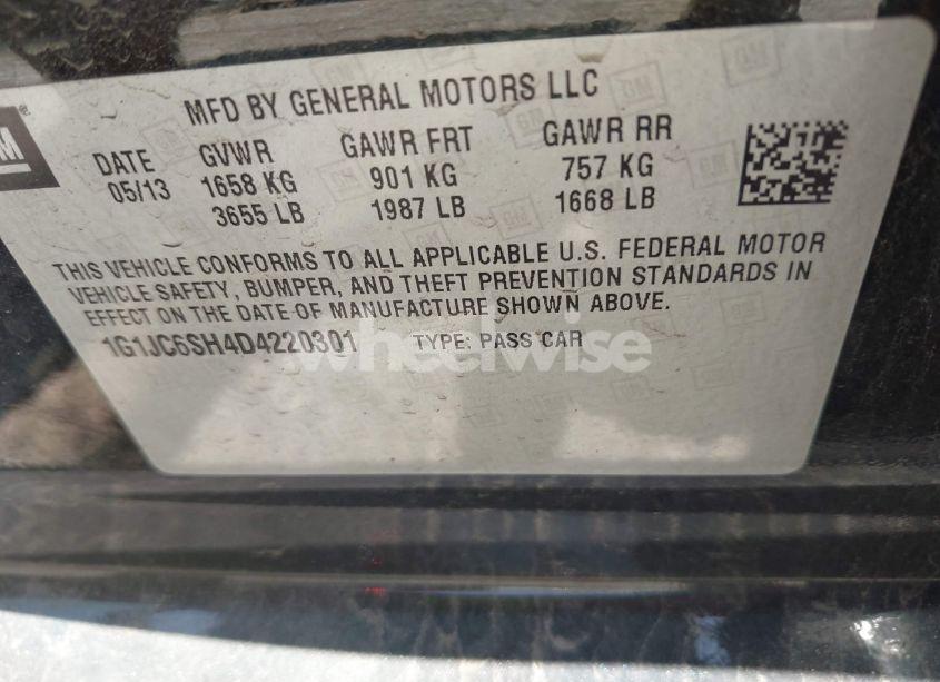 Photo 9 of 2013 Chevrolet Sonic LT AUTO (VIN 1G1JC6SH4D4220301)