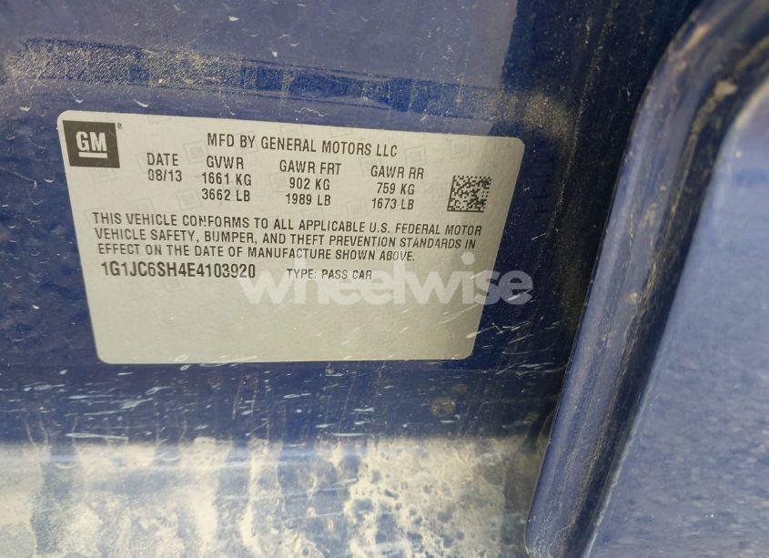 Photo 9 of 2014 Chevrolet Sonic LT AUTO (VIN 1G1JC6SH4E4103920)