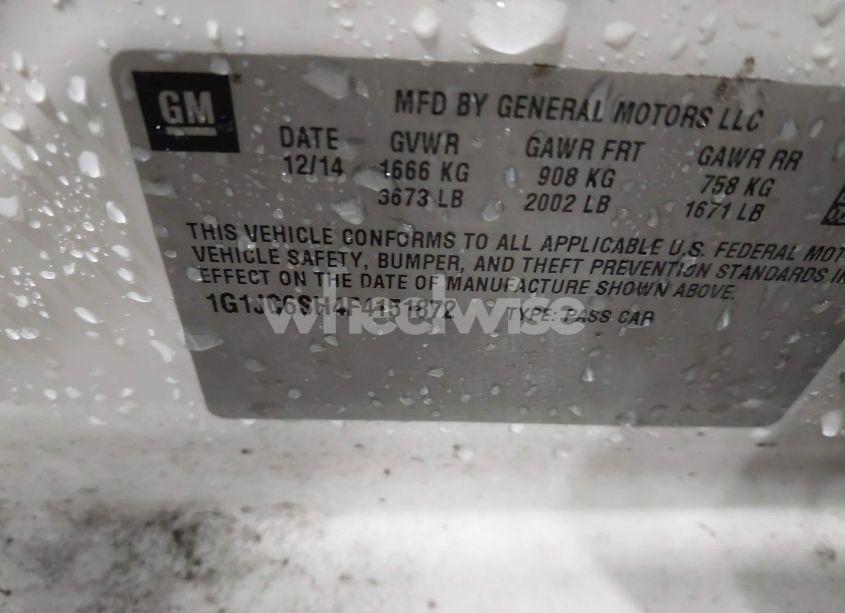 Photo 9 of 2015 Chevrolet Sonic LT AUTO (VIN 1G1JC6SH4F4151872)