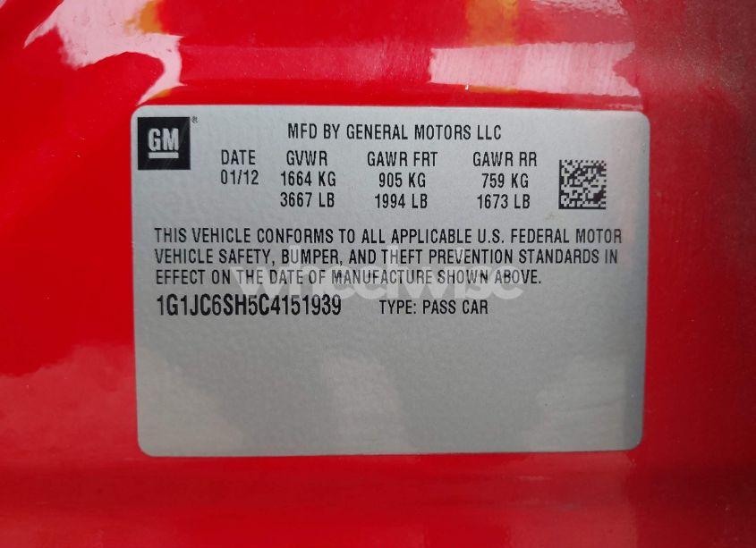 Photo 9 of 2012 Chevrolet Sonic 2LT (VIN 1G1JC6SH5C4151939)