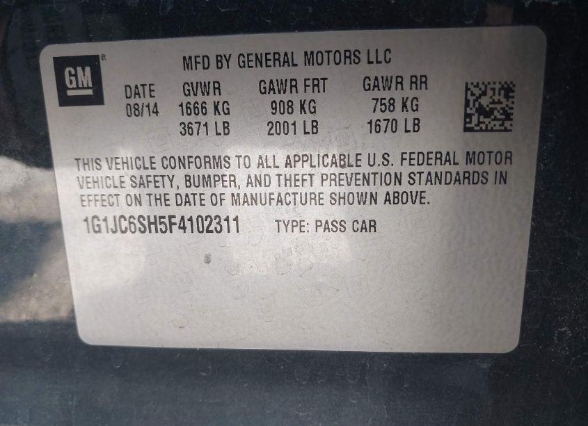 Photo 9 of 2015 Chevrolet Sonic LT AUTO (VIN 1G1JC6SH5F4102311)