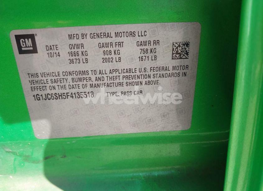 Photo 9 of 2015 Chevrolet Sonic LT AUTO (VIN 1G1JC6SH5F4135518)