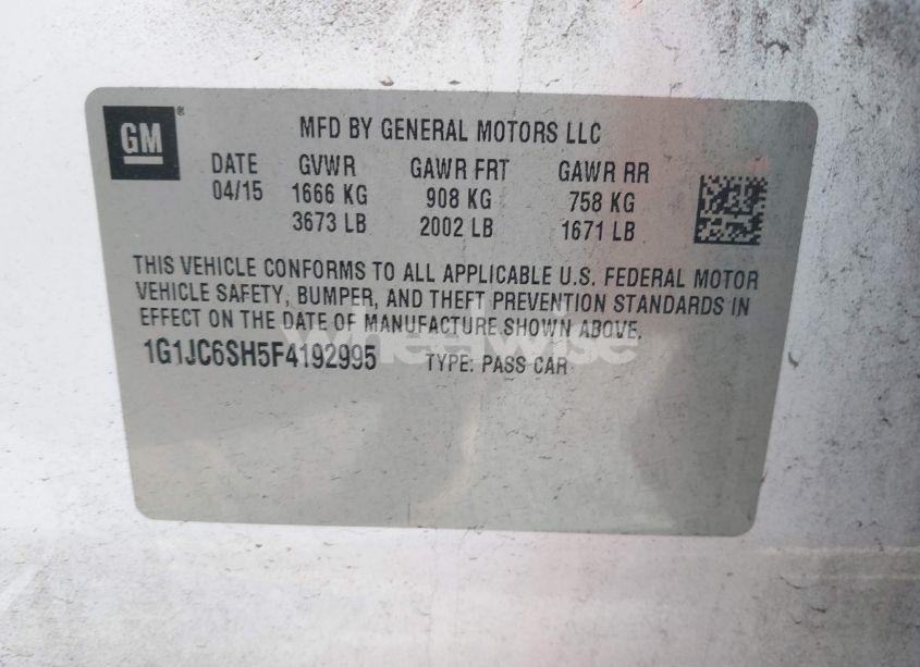 Photo 9 of 2015 Chevrolet Sonic LT AUTO (VIN 1G1JC6SH5F4192995)