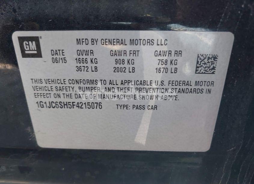 Photo 9 of 2015 Chevrolet Sonic LT AUTO (VIN 1G1JC6SH5F4215076)