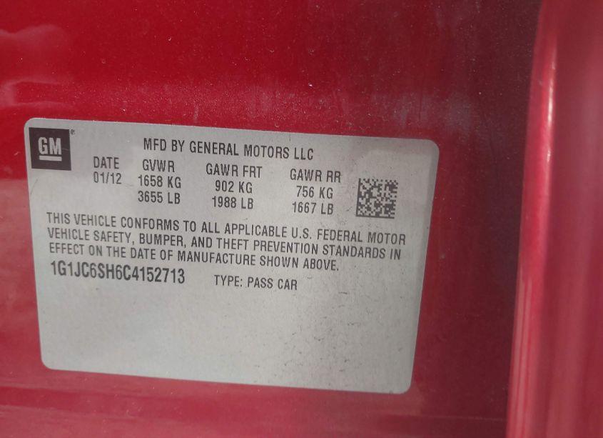 Photo 9 of 2012 Chevrolet Sonic 2LT (VIN 1G1JC6SH6C4152713)