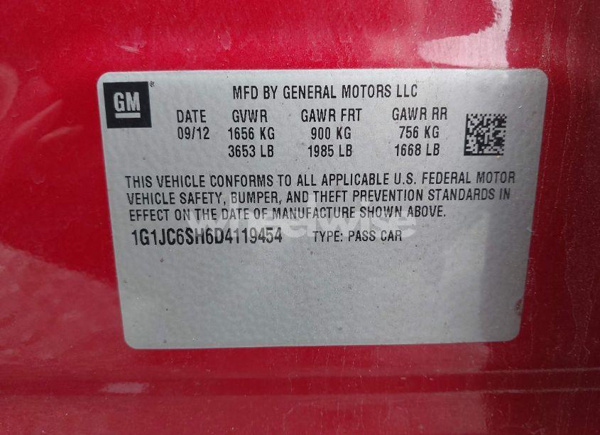 Photo 9 of 2013 Chevrolet Sonic LT AUTO (VIN 1G1JC6SH6D4119454)