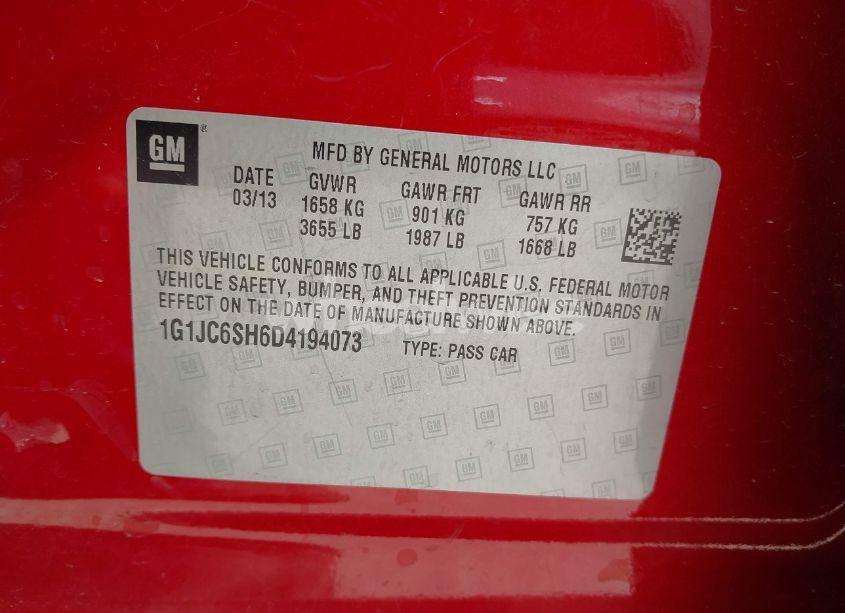 Photo 9 of 2013 Chevrolet Sonic LT AUTO (VIN 1G1JC6SH6D4194073)