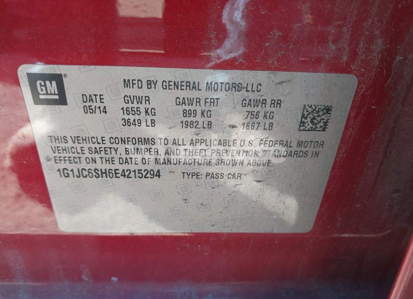 Photo 8 of 2014 Chevrolet Sonic LT AUTO (VIN 1G1JC6SH6E4215294)