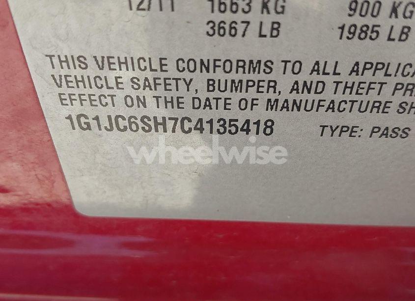 Photo 9 of 2012 Chevrolet Sonic 2LT (VIN 1G1JC6SH7C4135418)