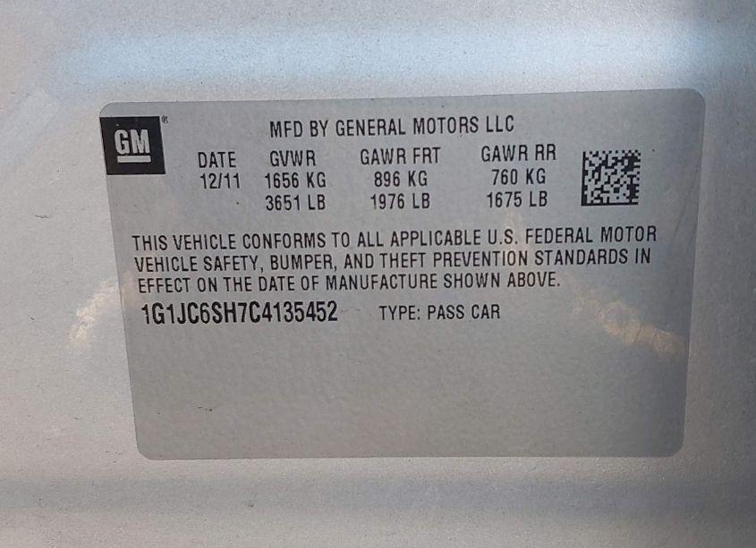 Photo 9 of 2012 Chevrolet Sonic 2LT (VIN 1G1JC6SH7C4135452)