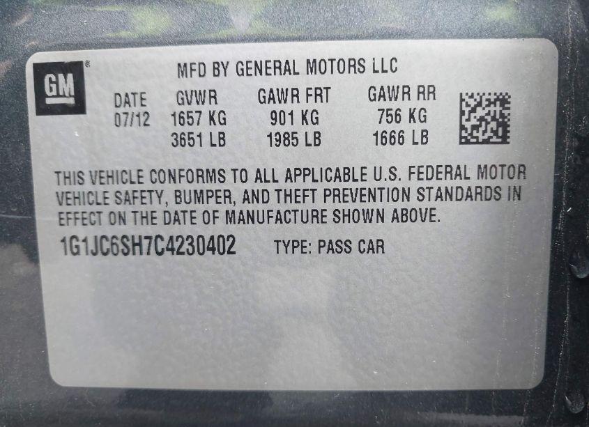 Photo 9 of 2012 Chevrolet Sonic 2LT (VIN 1G1JC6SH7C4230402)