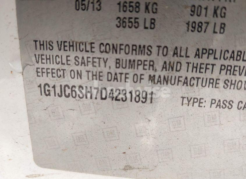 Photo 9 of 2013 Chevrolet Sonic LT AUTO (VIN 1G1JC6SH7D4231891)