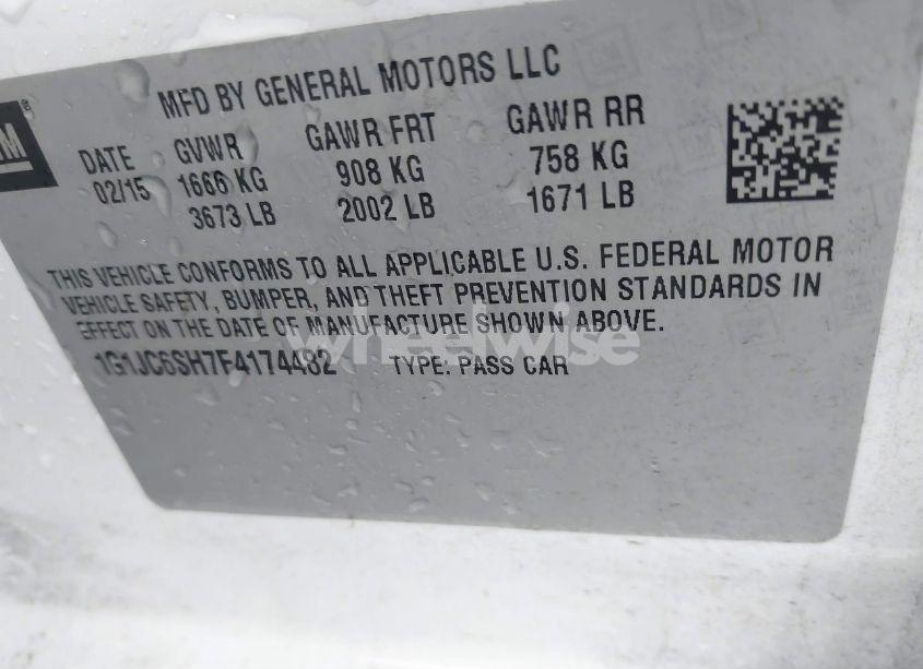 Photo 9 of 2015 Chevrolet Sonic LT AUTO (VIN 1G1JC6SH7F4174482)