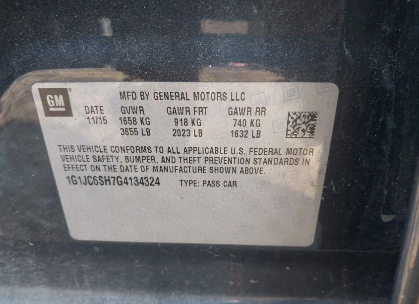 Photo 9 of 2016 Chevrolet Sonic LT AUTO (VIN 1G1JC6SH7G4134324)