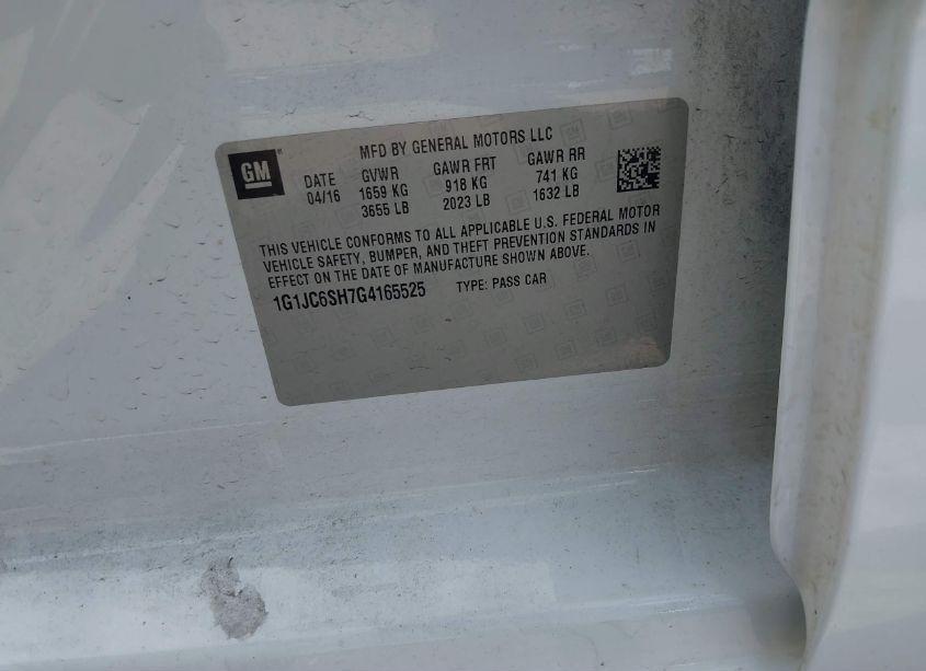 Photo 9 of 2016 Chevrolet Sonic LT AUTO (VIN 1G1JC6SH7G4165525)