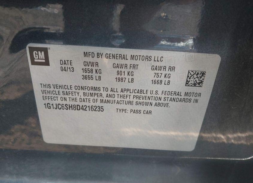 Photo 9 of 2013 Chevrolet Sonic LT AUTO (VIN 1G1JC6SH8D4216235)