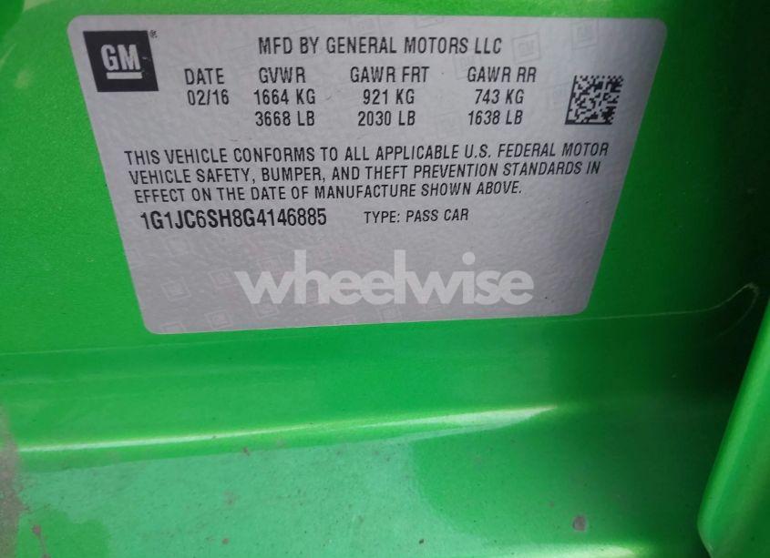 Photo 9 of 2016 Chevrolet Sonic LT AUTO (VIN 1G1JC6SH8G4146885)