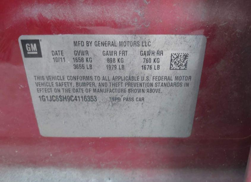 Photo 9 of 2012 Chevrolet Sonic 2LT (VIN 1G1JC6SH9C4116353)