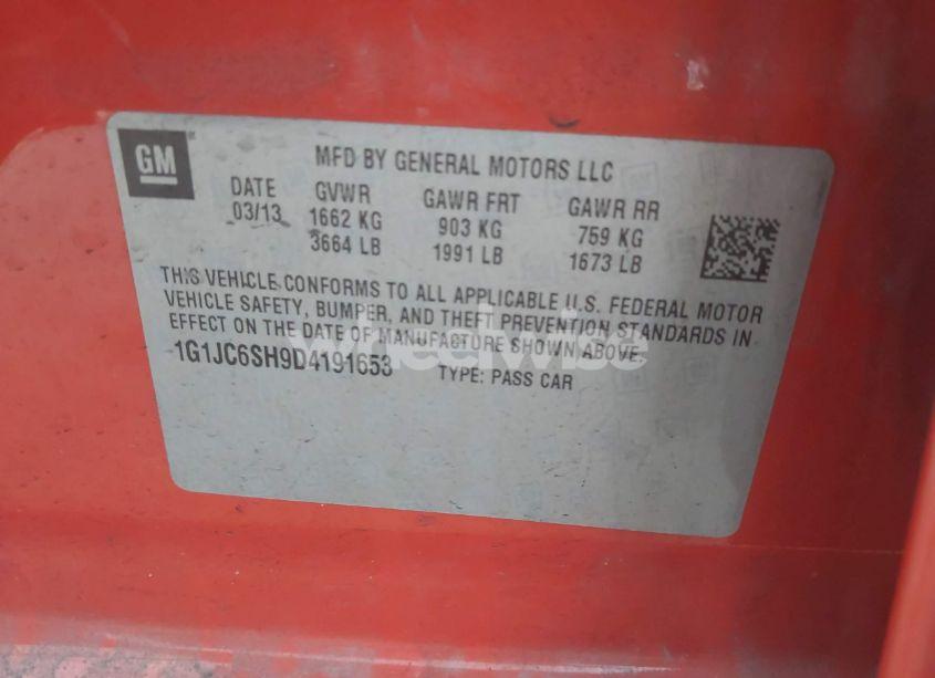 Photo 9 of 2013 Chevrolet Sonic LT AUTO (VIN 1G1JC6SH9D4191653)