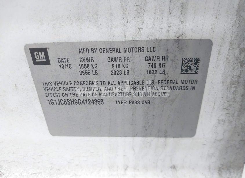 Photo 9 of 2016 Chevrolet Sonic LT AUTO (VIN 1G1JC6SH9G4124863)