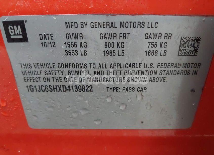 Photo 9 of 2013 Chevrolet Sonic LT AUTO (VIN 1G1JC6SHXD4139822)