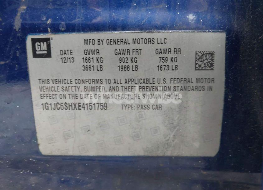 Photo 9 of 2014 Chevrolet Sonic LT AUTO (VIN 1G1JC6SHXE4151759)