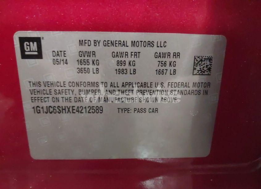 Photo 9 of 2014 Chevrolet Sonic LT AUTO (VIN 1G1JC6SHXE4212589)