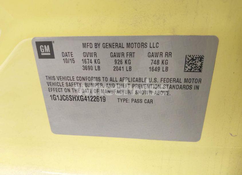 Photo 9 of 2016 Chevrolet Sonic LT AUTO (VIN 1G1JC6SHXG4122619)