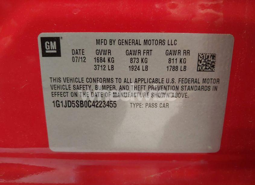 Photo 9 of 2012 Chevrolet Sonic 1LT (VIN 1G1JD5SB0C4223455)