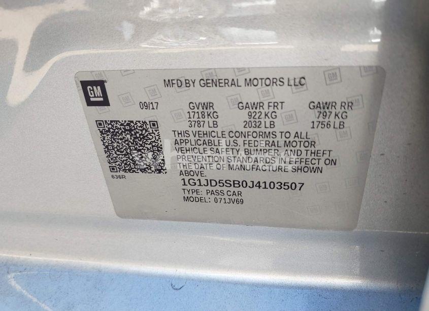 Photo 9 of 2018 Chevrolet Sonic LT AUTO (VIN 1G1JD5SB0J4103507)