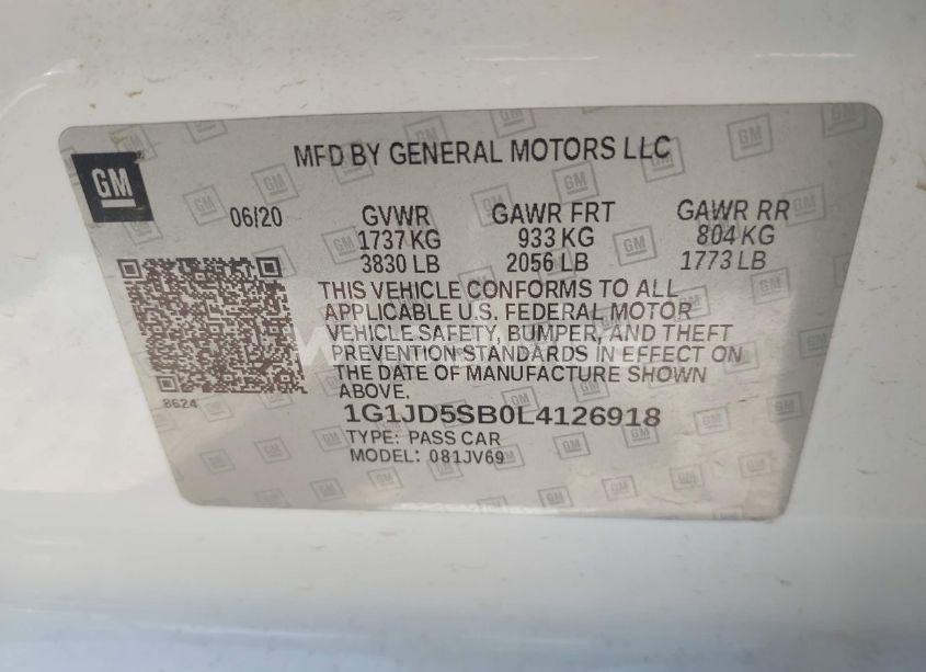 Photo 9 of 2020 Chevrolet Sonic FWD LT (VIN 1G1JD5SB0L4126918)