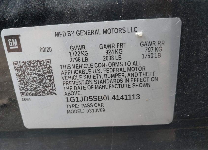 Photo 9 of 2020 Chevrolet Sonic FWD LT (VIN 1G1JD5SB0L4141113)