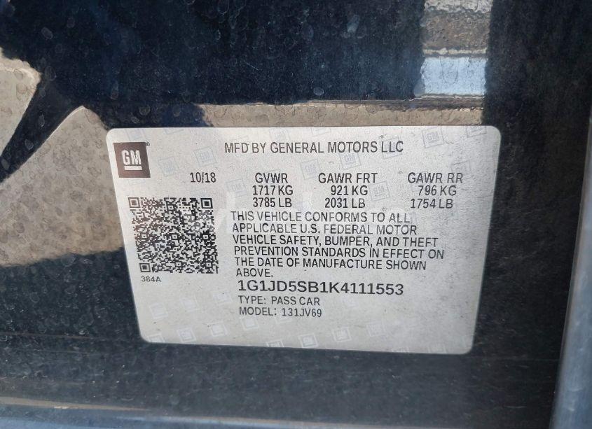 Photo 9 of 2019 Chevrolet Sonic LT AUTO (VIN 1G1JD5SB1K4111553)