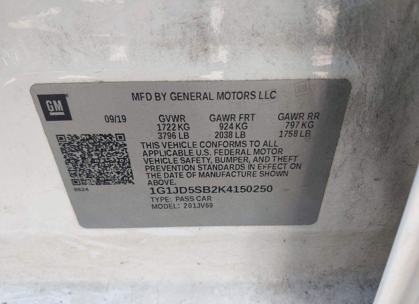 Photo 9 of 2019 Chevrolet Sonic LT AUTO (VIN 1G1JD5SB2K4150250)