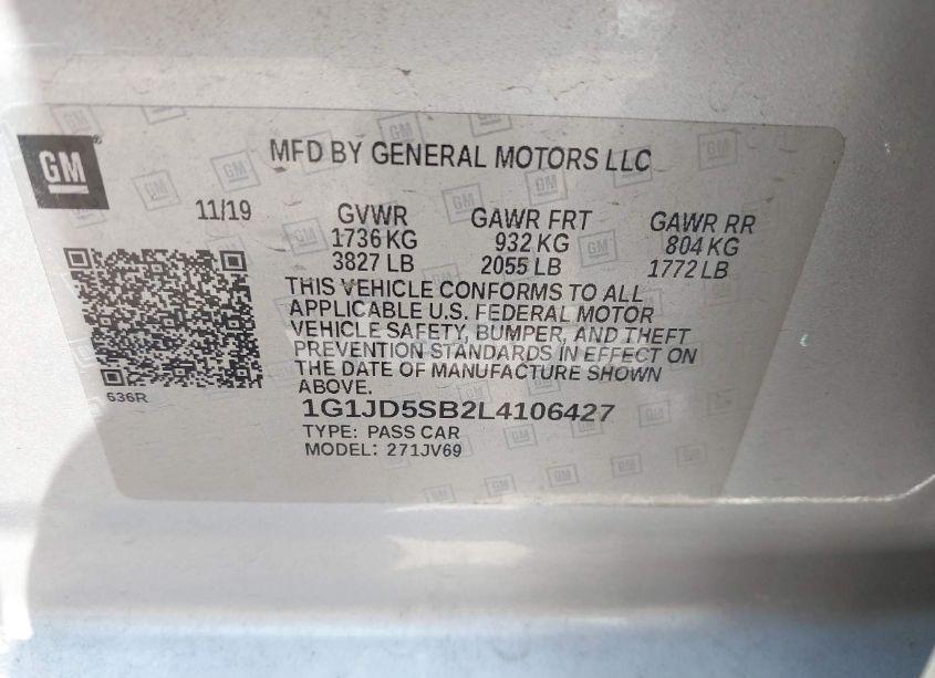 Photo 9 of 2020 Chevrolet Sonic FWD LT (VIN 1G1JD5SB2L4106427)