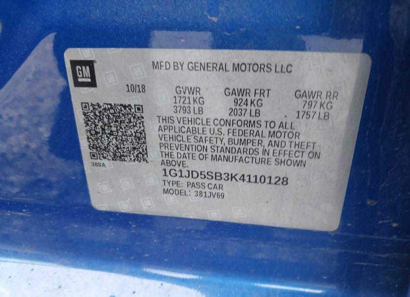 Photo 9 of 2019 Chevrolet Sonic LT AUTO (VIN 1G1JD5SB3K4110128)